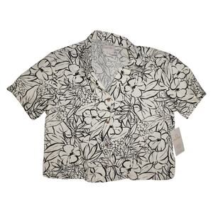 NWT Brixton Floral Button Up Shirt Womens Size 2 Linen Blend Cropped
